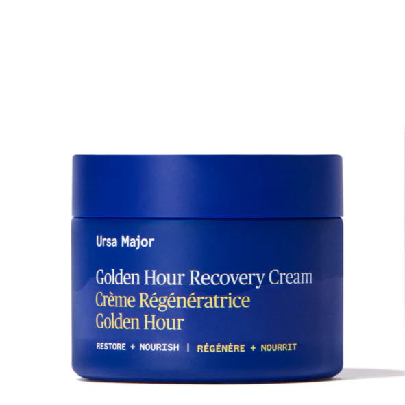 Ursa Major Golden Hour Recovery Cream jar and packaging on a white background
