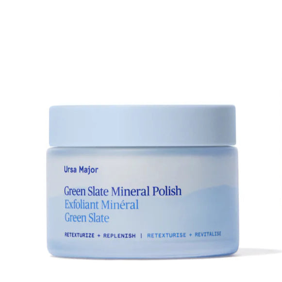 Ursa Major Green Slate Mineral Polish jar and packaging on a white background